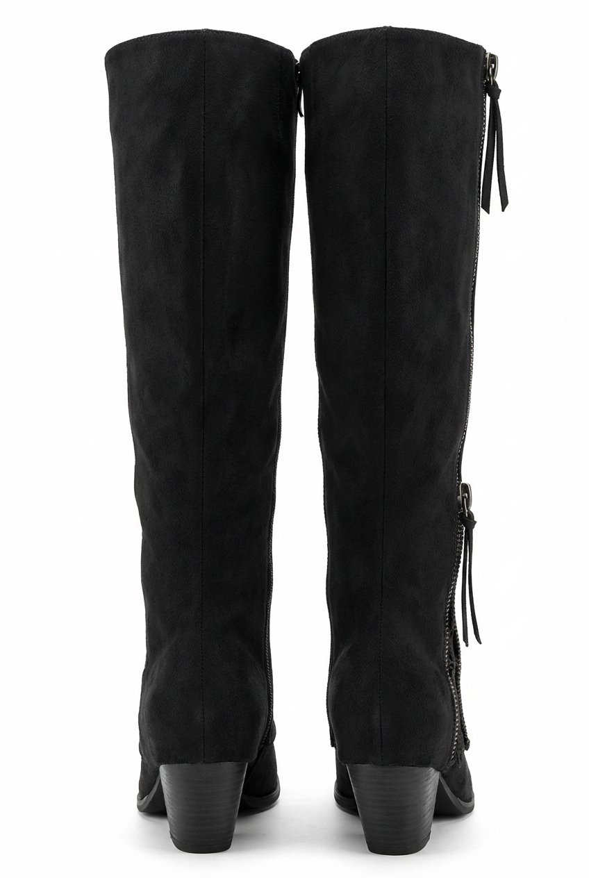 Santiag haute noir Daim Synthétique Femme - Talon carré, fermeture éclair élégante 3