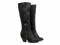 Santiag haute noir Daim Synthétique Femme - Talon carré, fermeture éclair élégante 1