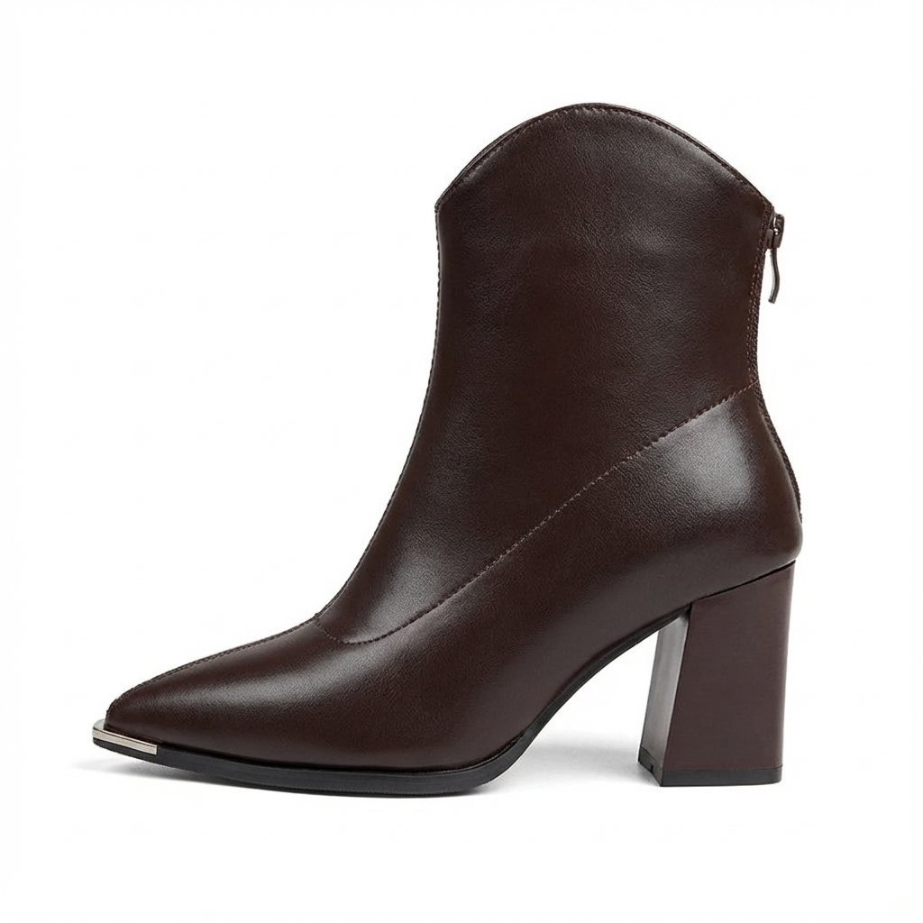 Bottine haute marron Cuir Femme - Santiags modernes à talons carrés 2
