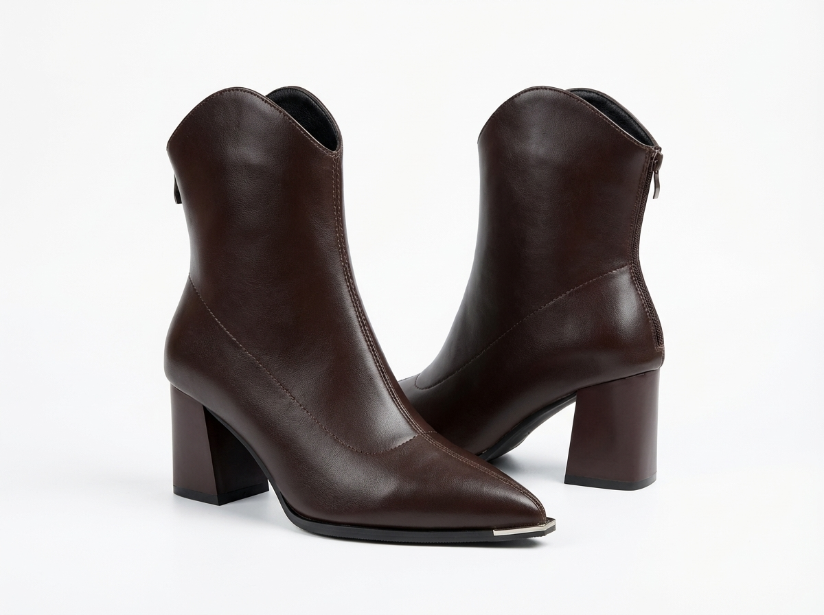 Bottine haute marron Cuir Femme - Santiags modernes à talons carrés