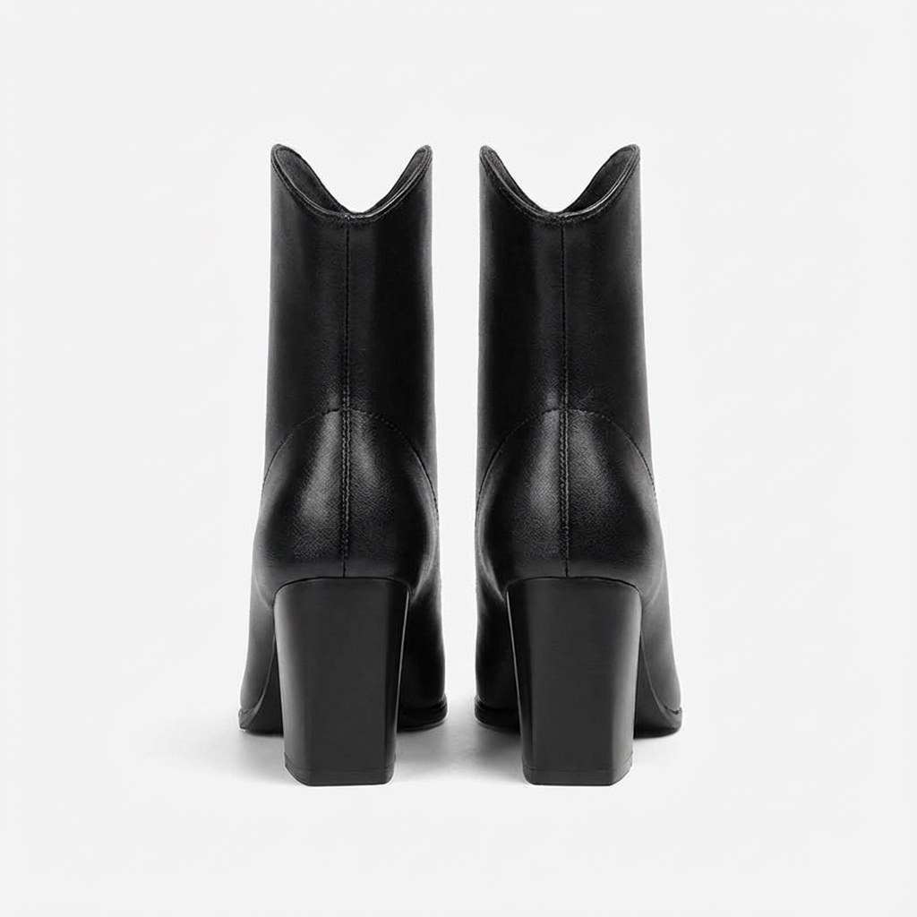 Bottine haute noir Cuir Femme - Bout pointu avec ornement métallique argenté 3