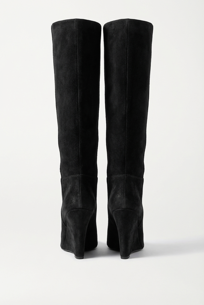 Botte haute noir Daim Synthétique Femme - Santiags noires élégantes à talon compensé 2