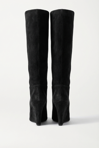 Botte haute noir Daim Synthétique Femme - Santiags noires élégantes à talon compensé 2