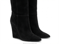 Botte haute noir Daim Synthétique Femme - Santiags noires élégantes à talon compensé 3