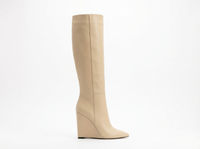 Botte haute beige Simili Cuir Femme - Bottines santiags élégantes au bout pointu 2