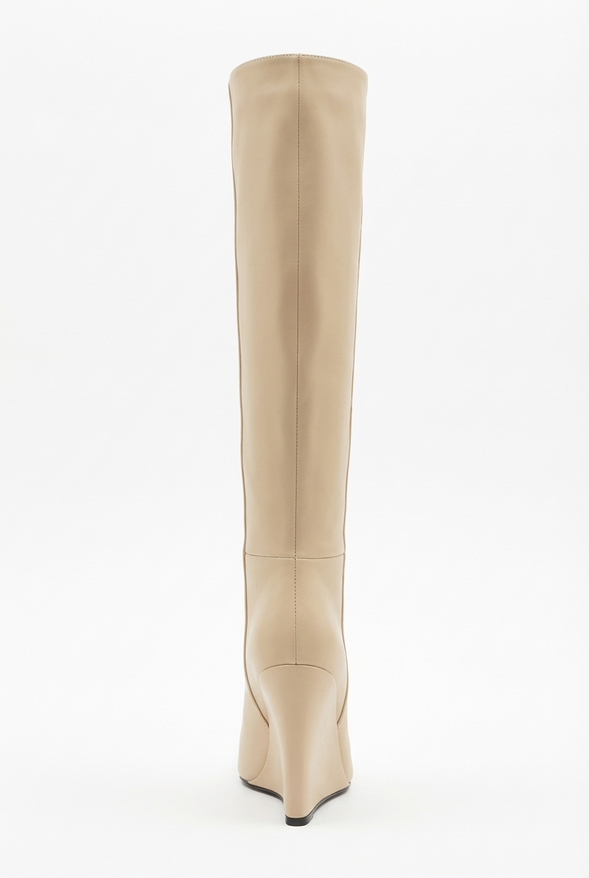Botte haute beige Simili Cuir Femme - Bottines santiags élégantes au bout pointu 3