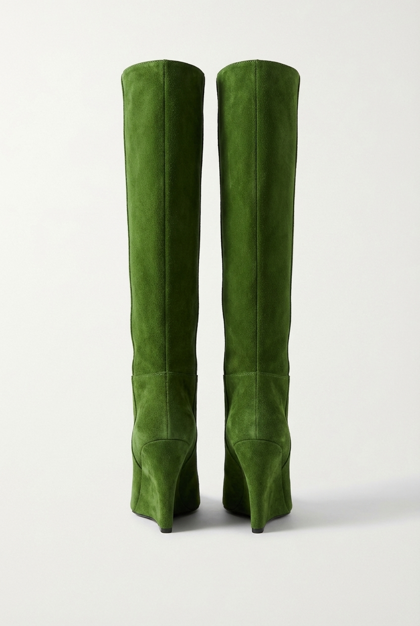Botte haute vert Daim Synthétique Femme - Santiags vertes à talons compensés 3