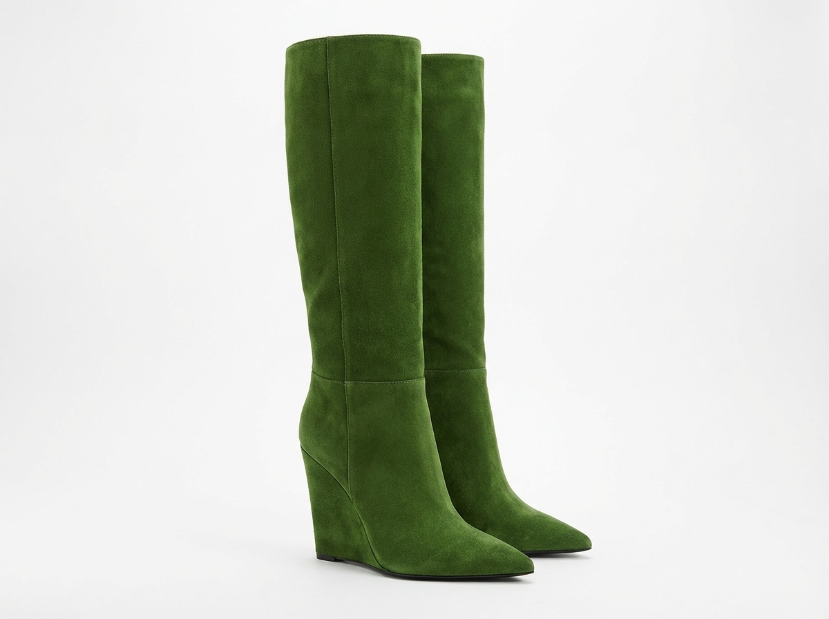 Botte haute vert Daim Synthétique Femme - Santiags vertes à talons compensés