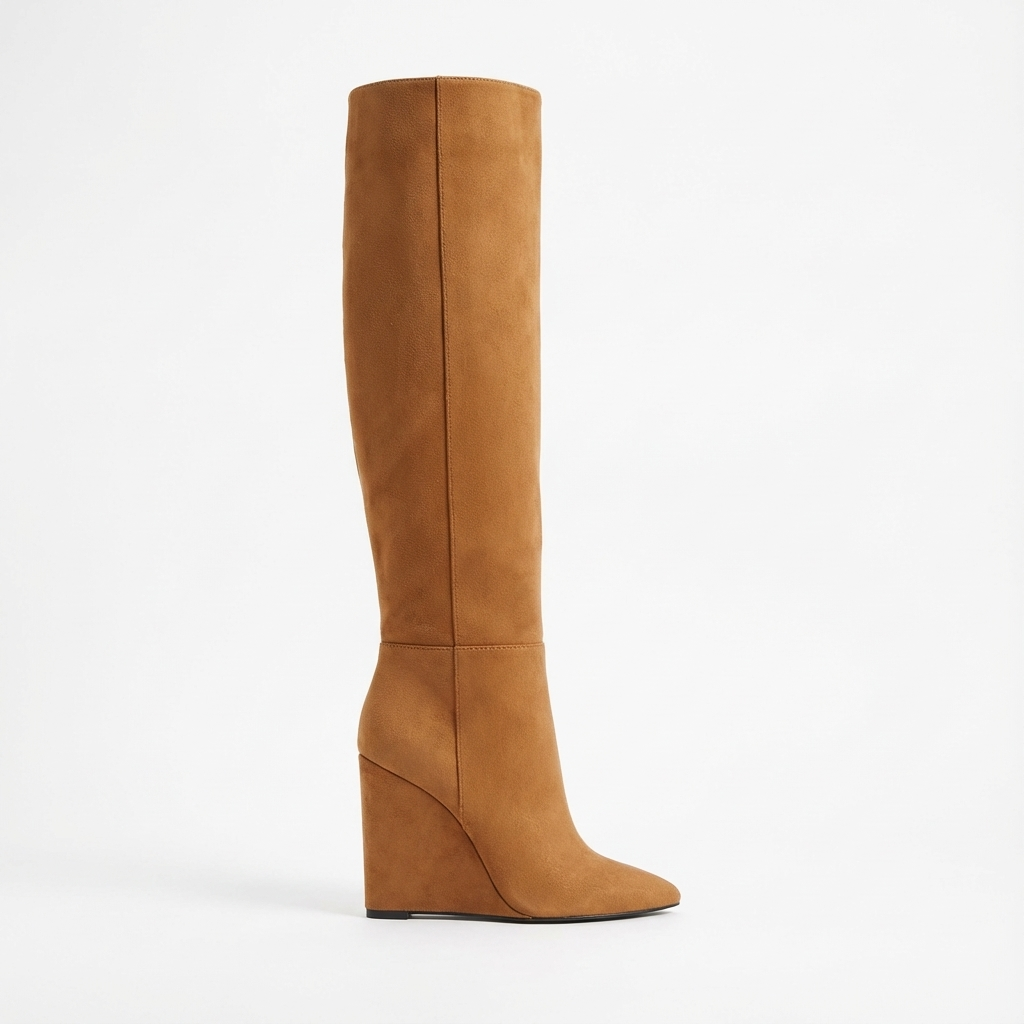 Botte haute camel Daim Synthétique Femme - Santiags camel élégantes et modernes 2