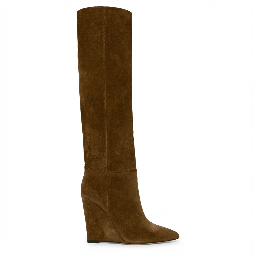 Botte haute marron Daim Synthétique Femme - Santiags élégantes au style western moderne 2
