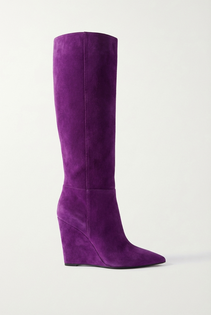 Botte haute violet Daim Synthétique Femme - Santiags violettes à talons compensés 2