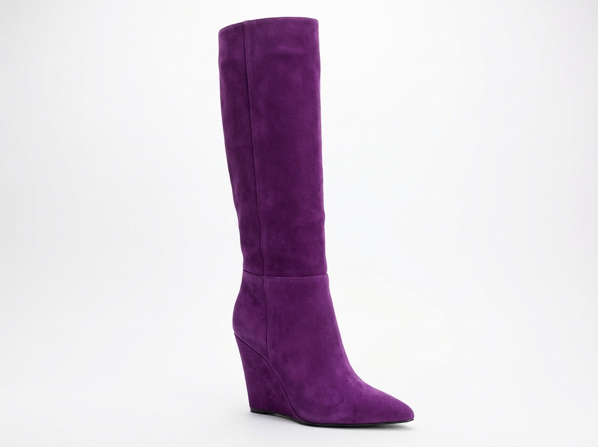 Botte haute violet Daim Synthétique Femme - Santiags violettes à talons compensés