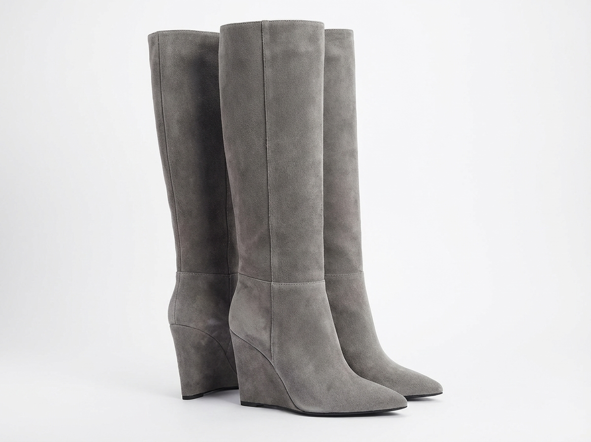 Botte haute gris Daim Synthétique Femme - Santiags modernes en daim avec pointe audacieuse 2