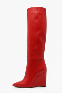 Botte haute rouge Simili Cuir Femme - Santiags rouges, talon compensé élégant 2