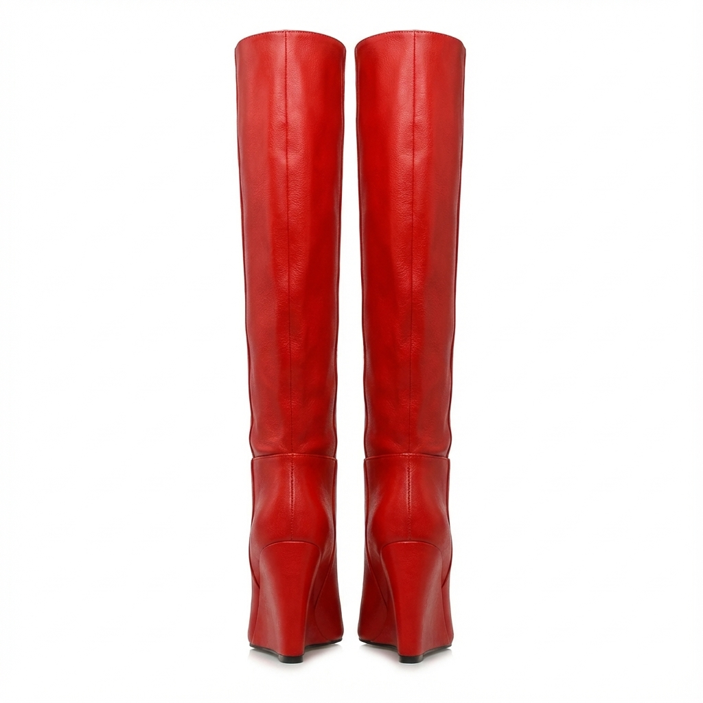 Botte haute rouge Simili Cuir Femme - Santiags rouges, talon compensé élégant 3