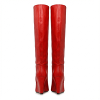 Botte haute rouge Simili Cuir Femme - Santiags rouges, talon compensé élégant 3