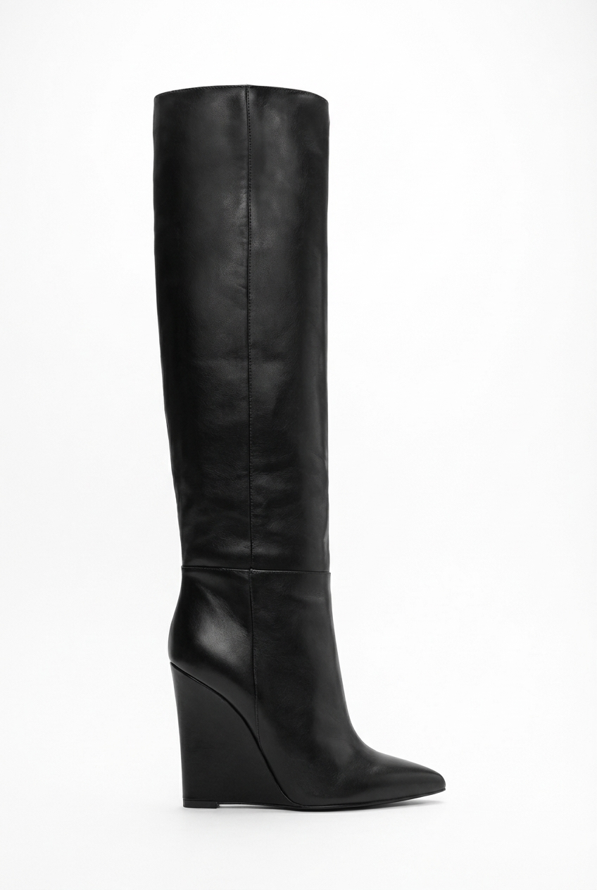 Botte haute noir Simili Cuir Femme - Santiags noires à tige haute élégante 2