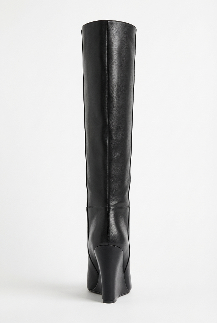 Botte haute noir Simili Cuir Femme - Santiags noires à tige haute élégante 3