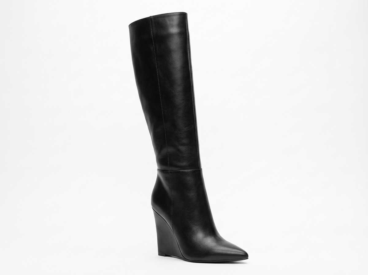 Botte haute noir Simili Cuir Femme - Santiags noires à tige haute élégante