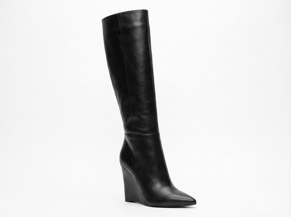Santiag basse noir Simili Cuir Femme - Élégantes bottes modernes à talon compensé - three_quarter_view
