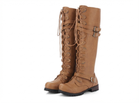 Botte haute camel Simili Cuir Femme - Santiags camel à lacets entrecroisés 4