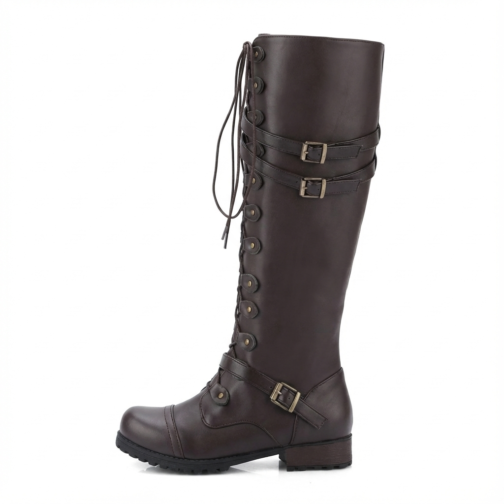 Botte haute marron foncé Synthétique Femme - Santiags chic avec touches militaires élégantes 3