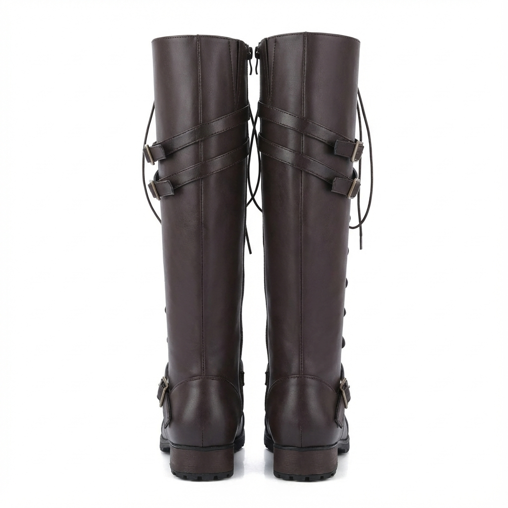 Botte haute marron foncé Synthétique Femme - Santiags chic avec touches militaires élégantes 4