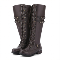 Botte haute marron foncé Synthétique Femme - Santiags chic avec touches militaires élégantes 2