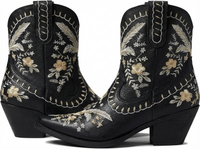 Santiag mi-haute noir Femme - Broderies florales dorées et blanches élégantes 2