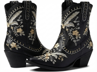 Santiag mi-haute noir Femme - Broderies florales dorées et blanches élégantes 1