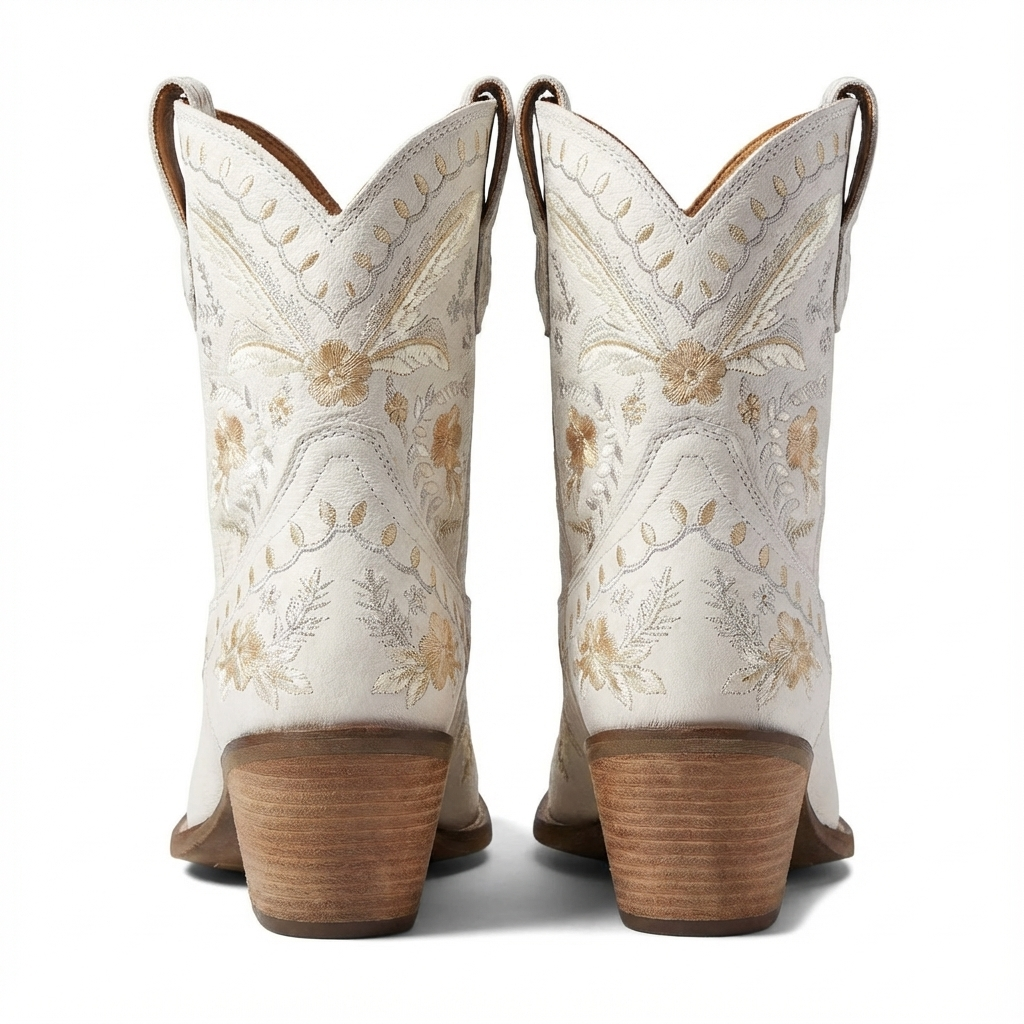Santiag mi-haute blanc Femme - Motif floral élégant et talon classique 3
