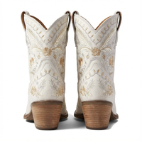 Santiag mi-haute blanc Femme - Motif floral élégant et talon classique 3