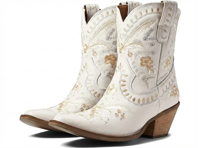 Santiag mi-haute blanc Femme - Motif floral élégant et talon classique - three_quarter_view