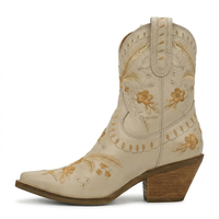 Santiag mi-haute beige Femme - Broderies florales chic sur beige élégant 2