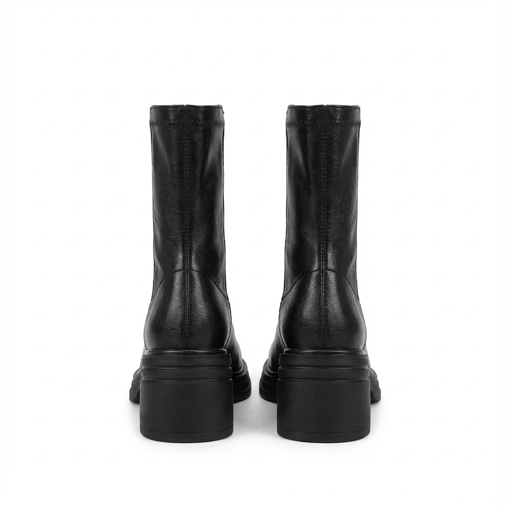 Bottine haute noir Simili Cuir Femme - Élégance contemporaine avec talons carrés robustes 3
