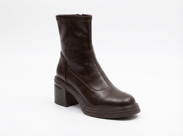 Santiag mi-haute marron foncé Synthétique Femme - Talon épais et bout carré distinctif - three_quarter_view