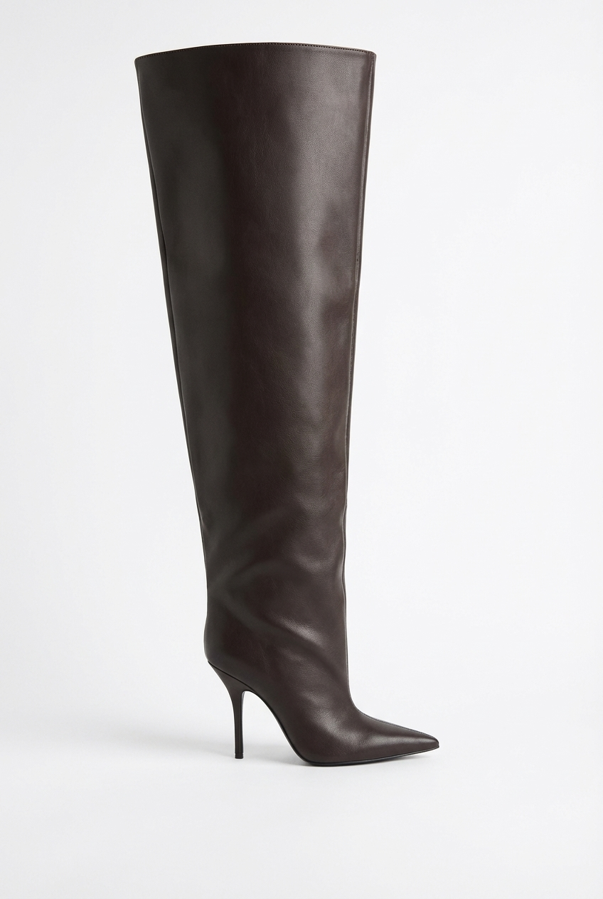 Botte haute marron foncé Synthétique Femme - Santiags à talon aiguille audacieuses 2