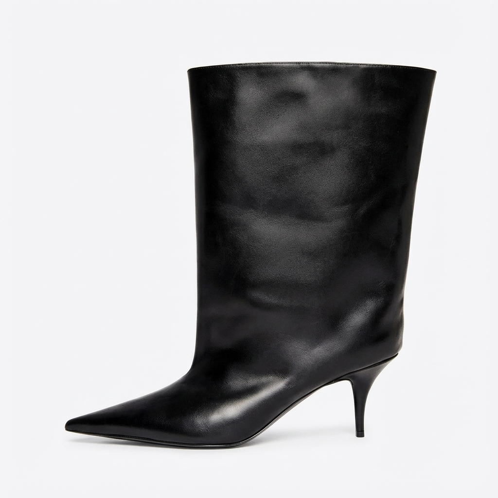 Botte haute noir Synthétique Femme - Élégantes santiags à talon aiguille 2