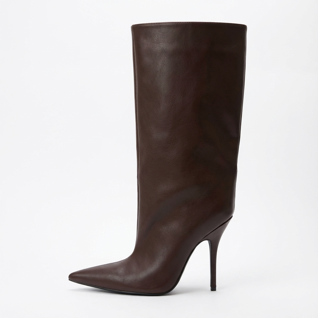 Botte haute marron foncé Synthétique Femme - Santiags élégantes à talon aiguille chic