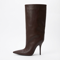 Botte haute marron foncé Synthétique Femme - Santiags élégantes à talon aiguille chic 1