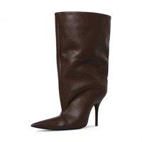 Botte haute marron foncé Synthétique Femme - Santiags élégantes à talon aiguille chic 3