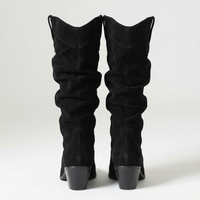 Santiag mi-haute noir Simili Cuir Femme - Tige plissée sans ornements, style sobre 3