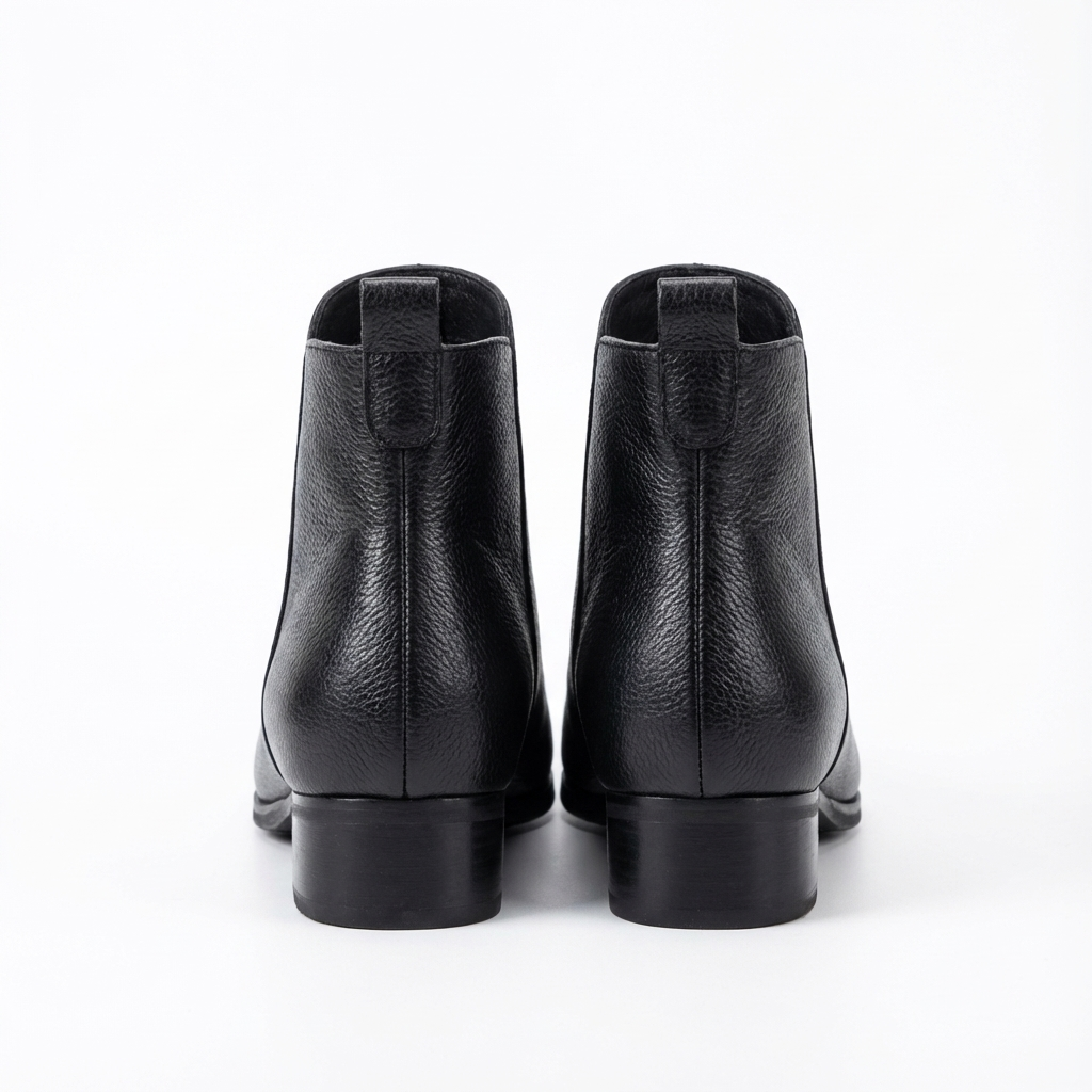 Bottine plate noir Cuir Femme - Bottine noire élégante en cuir grainé 3