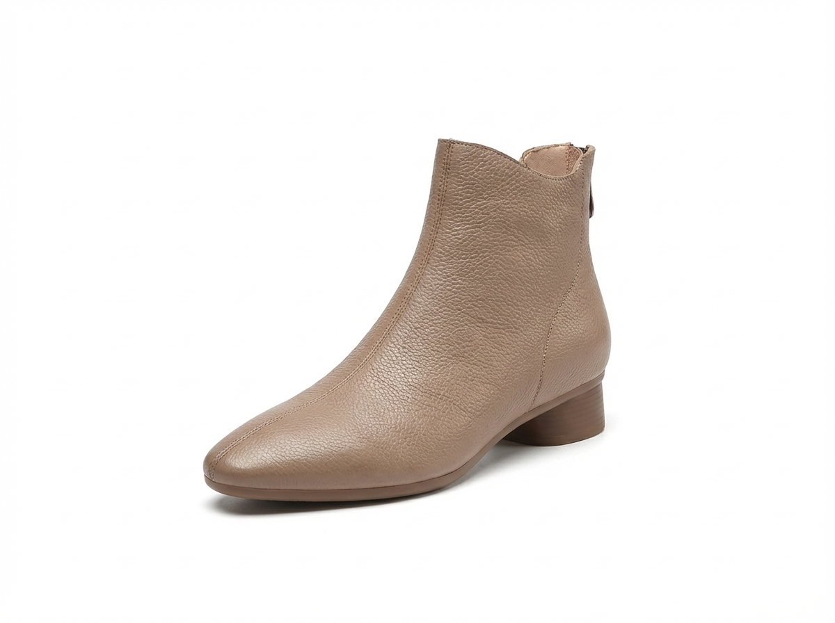 Bottine à talon beige Cuir Femme - Santiags élégantes en cuir grainé