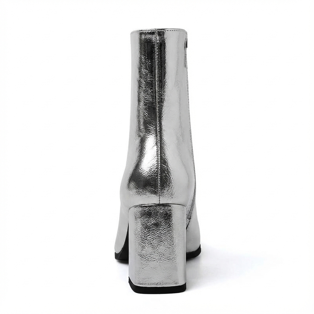 Bottine à talon argenté Simili Cuir Femme - Santiags argentées aux reflets métallisés 3