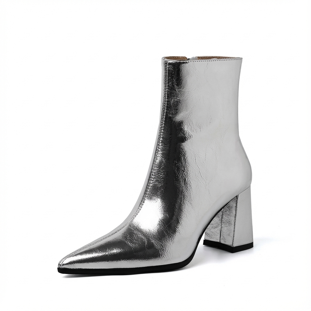 Bottine à talon argenté Simili Cuir Femme - Santiags argentées aux reflets métallisés 4