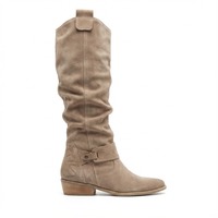 Santiag haute beige Simili Cuir Femme - Élégance discrète avec sangles et fermeture 2