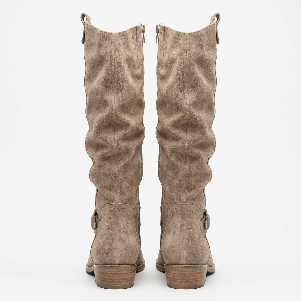Santiag haute beige Simili Cuir Femme - Élégance discrète avec sangles et fermeture 3