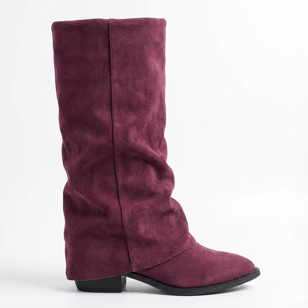 Santiag haute violet Daim Femme - Aspect chic et plissé décontracté 2