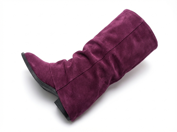 Santiag haute violet Daim Femme - Aspect chic et plissé décontracté - three_quarter_view